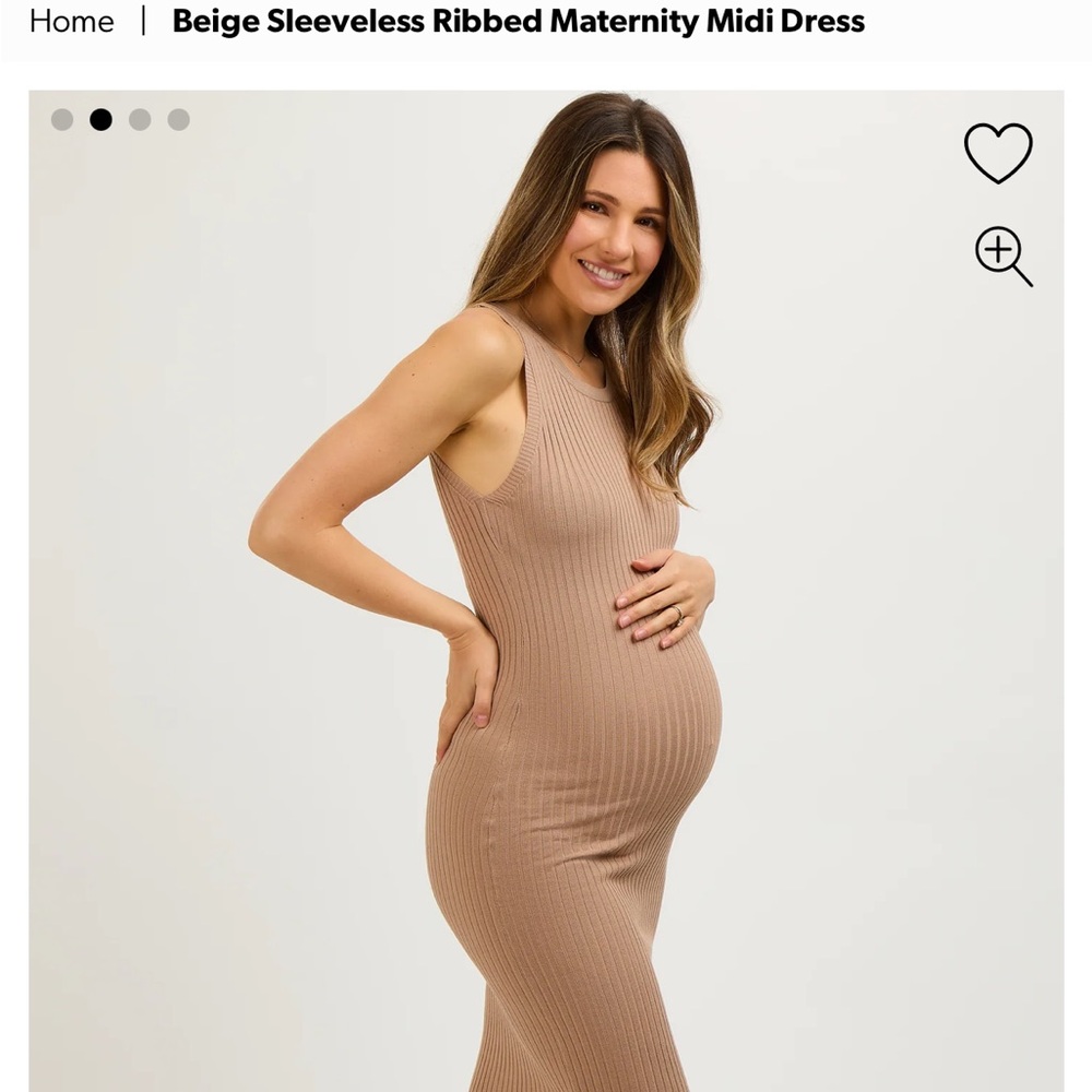 Sleeveless Ribbed Maternity Midi Dress - Tan